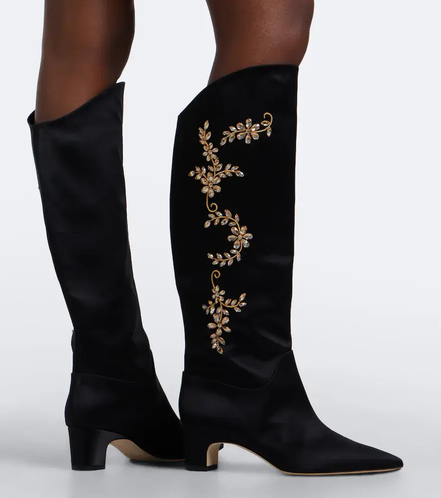 Manolo Blahnik Dispasa embellished satin knee-high boots | Thumbnail 3