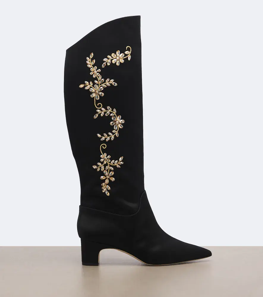 Manolo Blahnik Dispasa embellished satin knee-high boots | Thumbnail 6