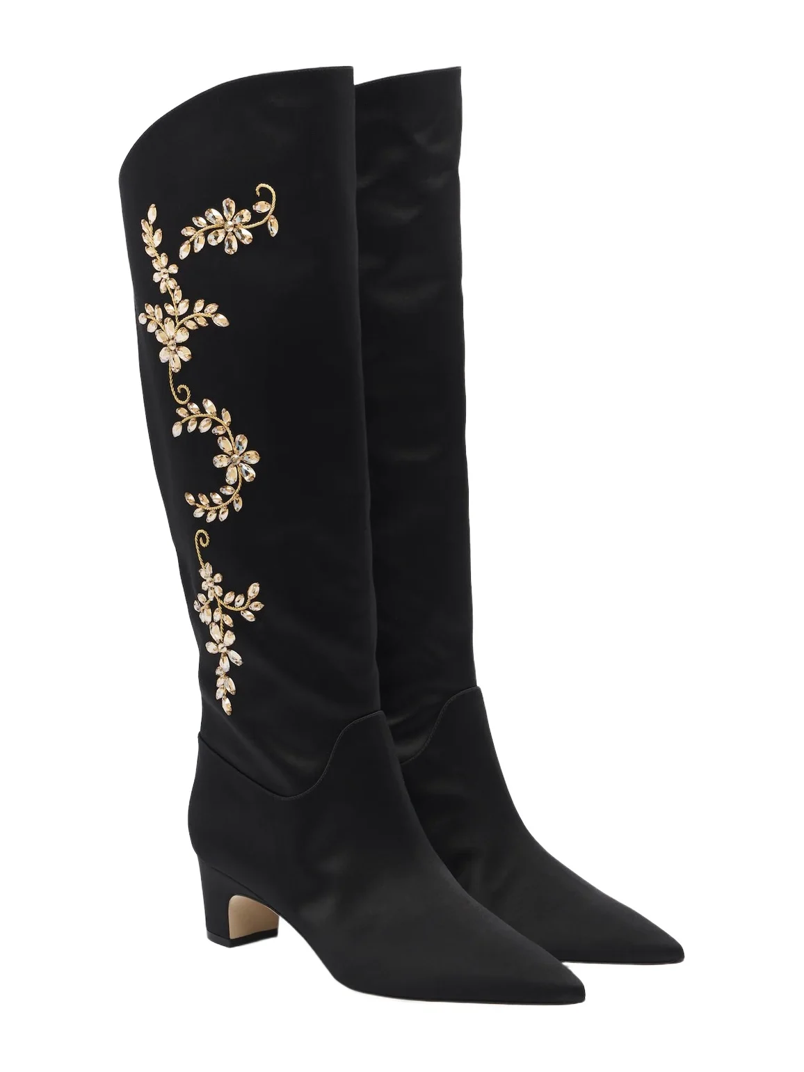 Manolo Blahnik Dispasa embellished satin knee-high boots