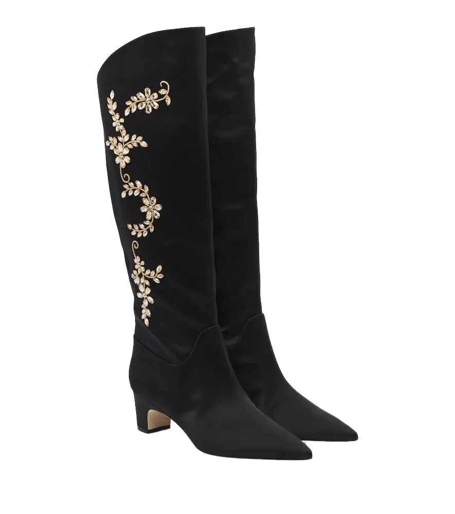 Manolo Blahnik Dispasa embellished satin knee-high boots