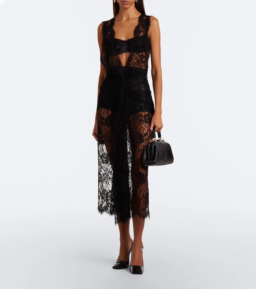 Dolce & Gabbana Gathered cotton-blend lace midi dress | Thumbnail 2 Dolce & Gabbana Gathered cotton-blend lace midi dress | Thumbnail 2