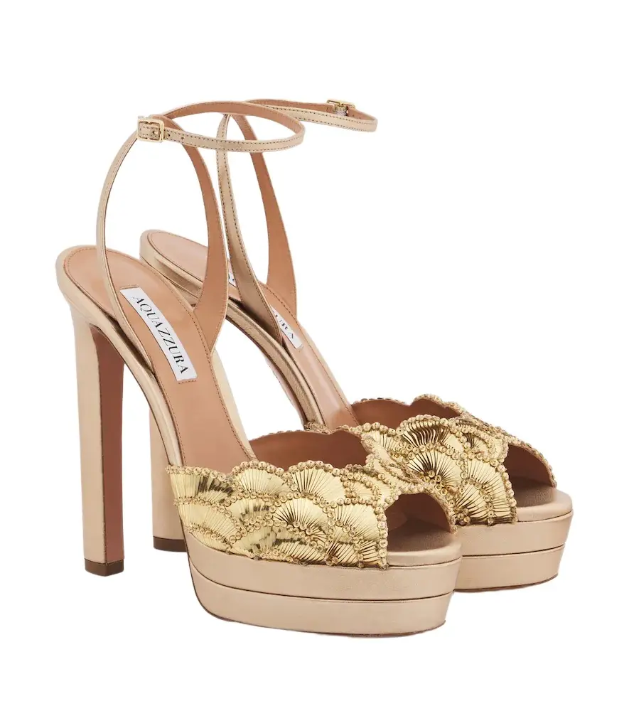 Aquazzura Ce Soir metallic leather platform sandals