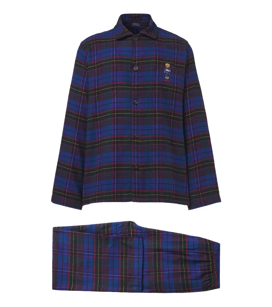 Polo Bear plaid cotton flannel pajamas