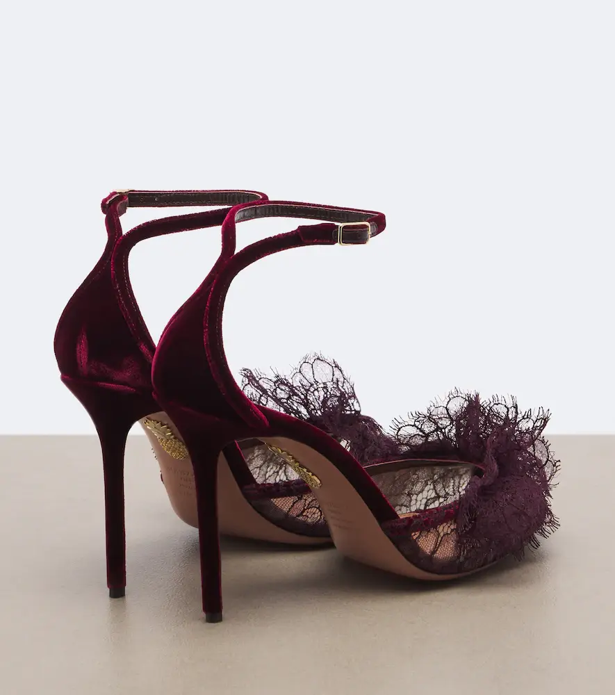 Aquazzura Lover lace-trimmed velvet sandals | Thumbnail 2