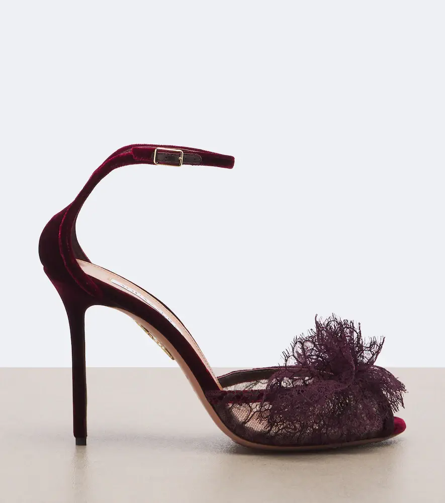 Aquazzura Lover lace-trimmed velvet sandals | Thumbnail 3