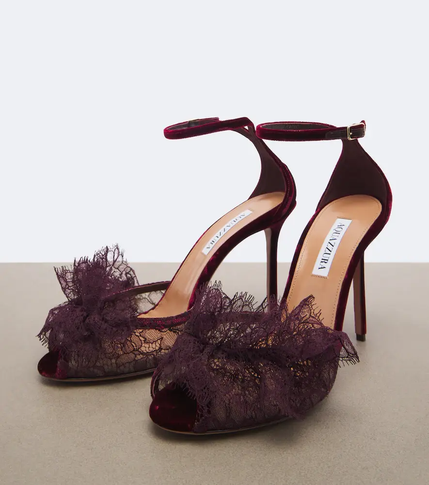 Aquazzura Lover lace-trimmed velvet sandals | Thumbnail 4