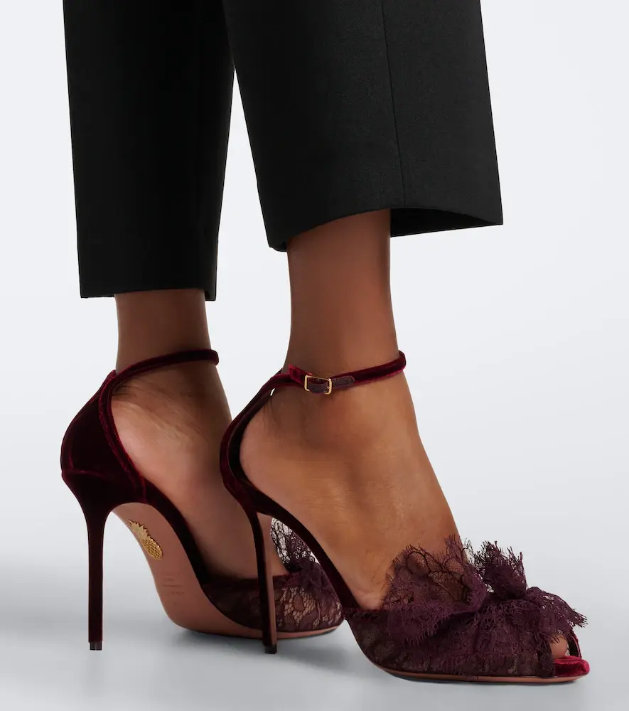 Aquazzura Lover lace-trimmed velvet sandals | Thumbnail 5