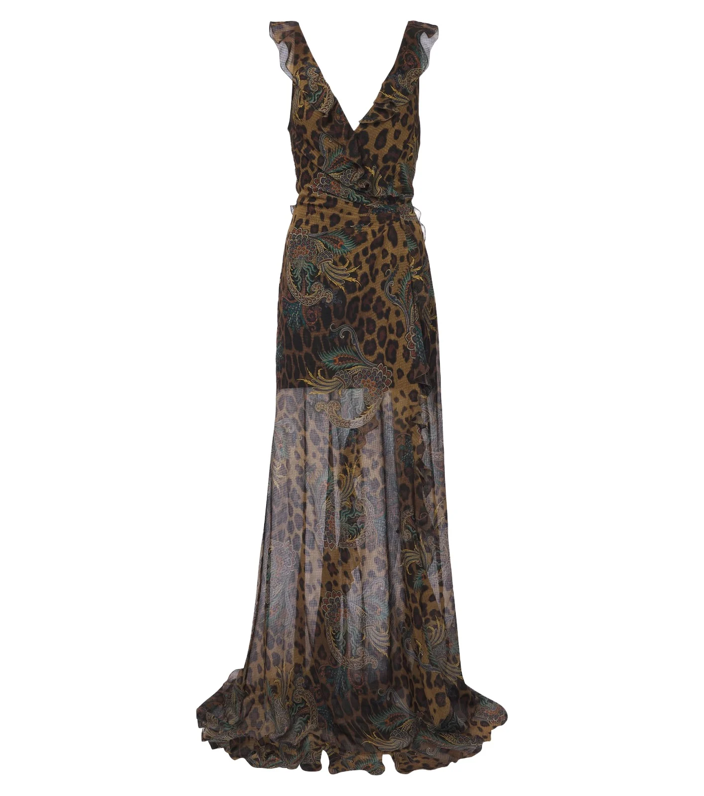 Printed ruffled seersucker gown