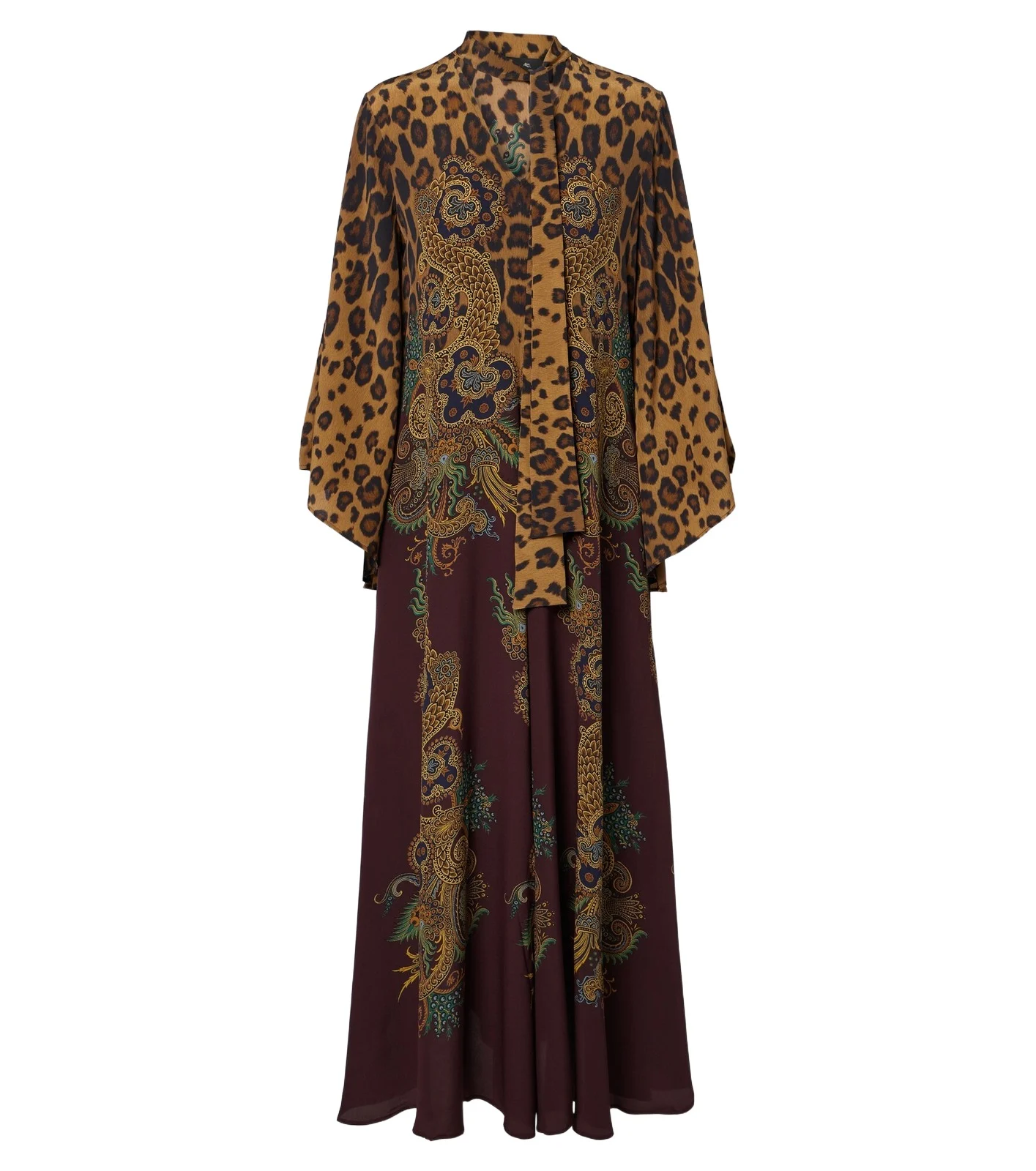 Etro Leopard-print tie-neck silk maxi dress