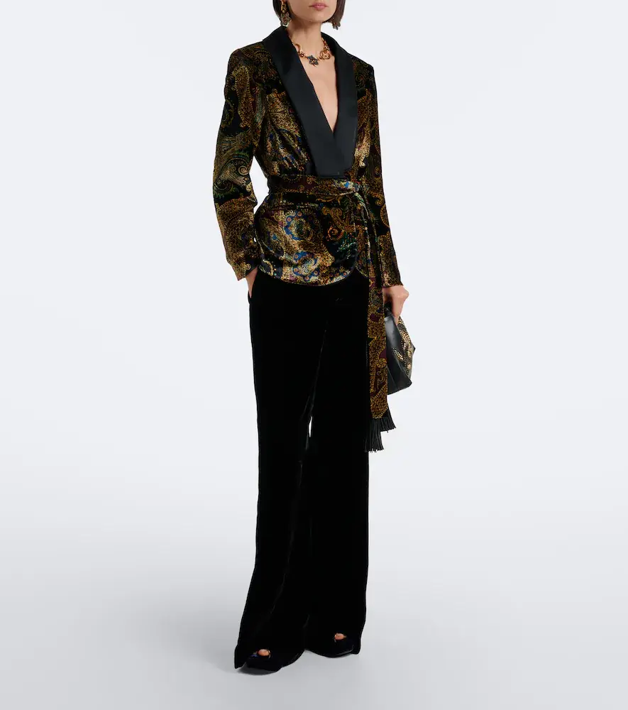 Etro Belted paisley satin-trimmed velvet blazer | Thumbnail 2 Etro Belted paisley satin-trimmed velvet blazer | Thumbnail 2