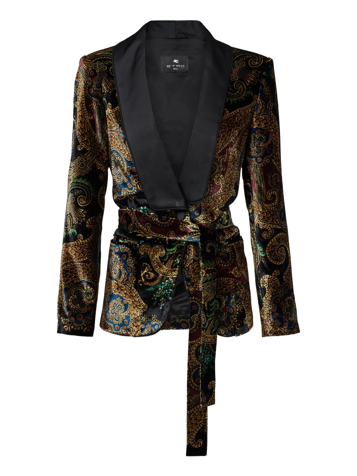 Etro Belted paisley satin-trimmed velvet blazer