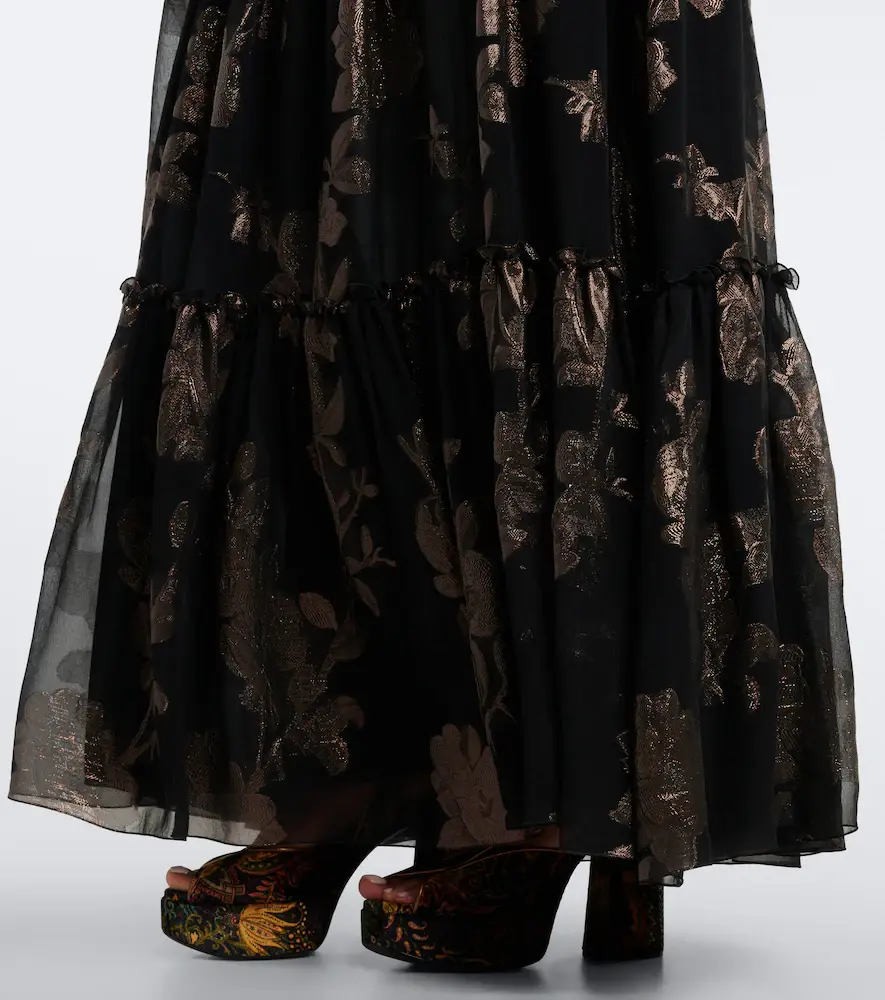 Etro Tiered silk-blend fil coupé maxi skirt | Thumbnail 6