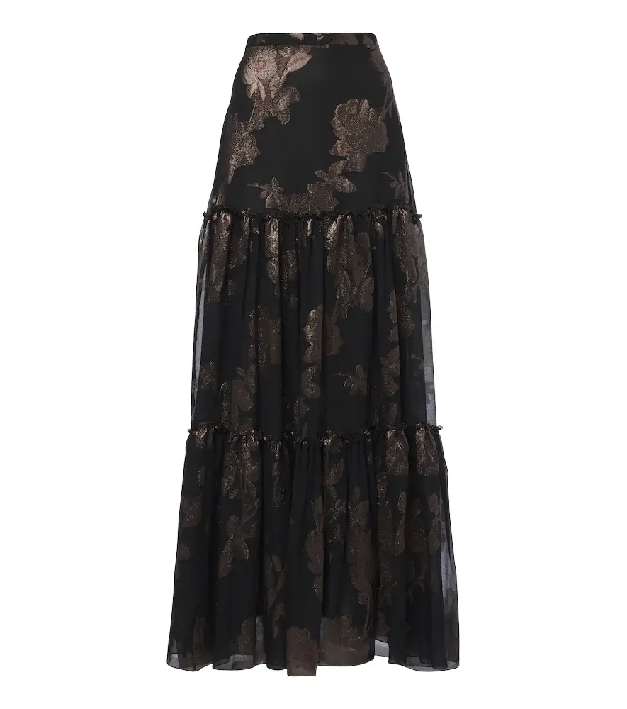 Tiered silk-blend fil coupé maxi skirt Tiered silk-blend fil coupé maxi skirt