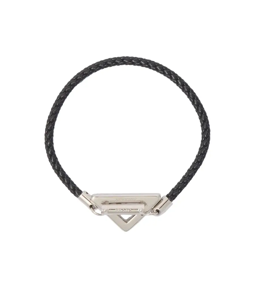 Prada Logo braided leather bracelet