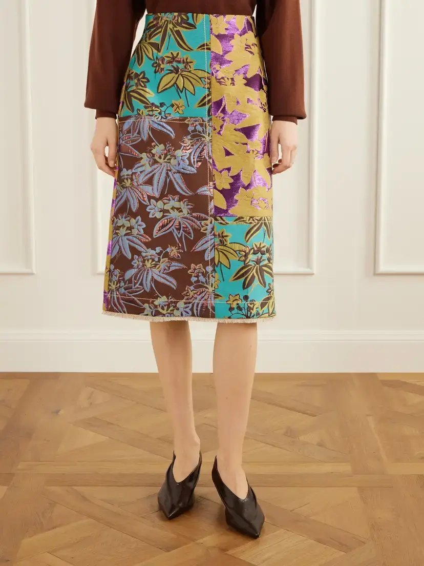 ALÉMAIS Bodie Frayed Patchwork Floral-jacquard Midi Skirt | Thumbnail 3 ALÉMAIS Bodie Frayed Patchwork Floral-jacquard Midi Skirt | Thumbnail 3
