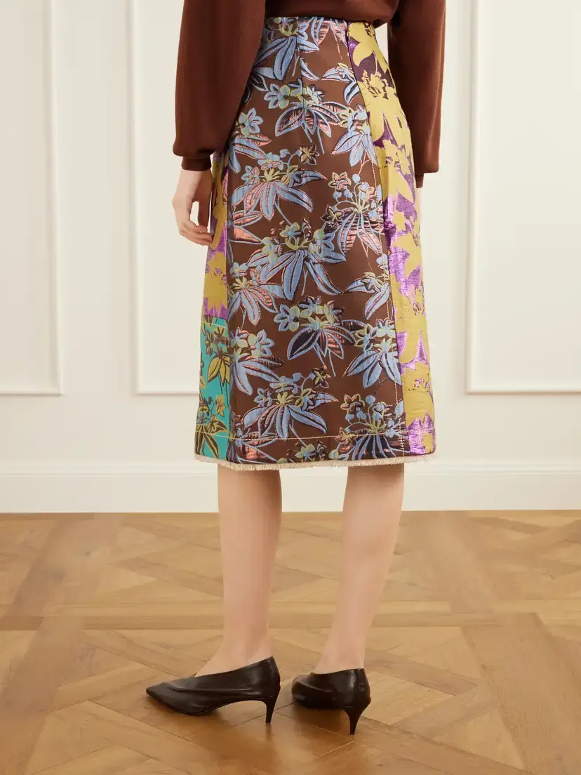 ALÉMAIS Bodie Frayed Patchwork Floral-jacquard Midi Skirt | Thumbnail 4 ALÉMAIS Bodie Frayed Patchwork Floral-jacquard Midi Skirt | Thumbnail 4