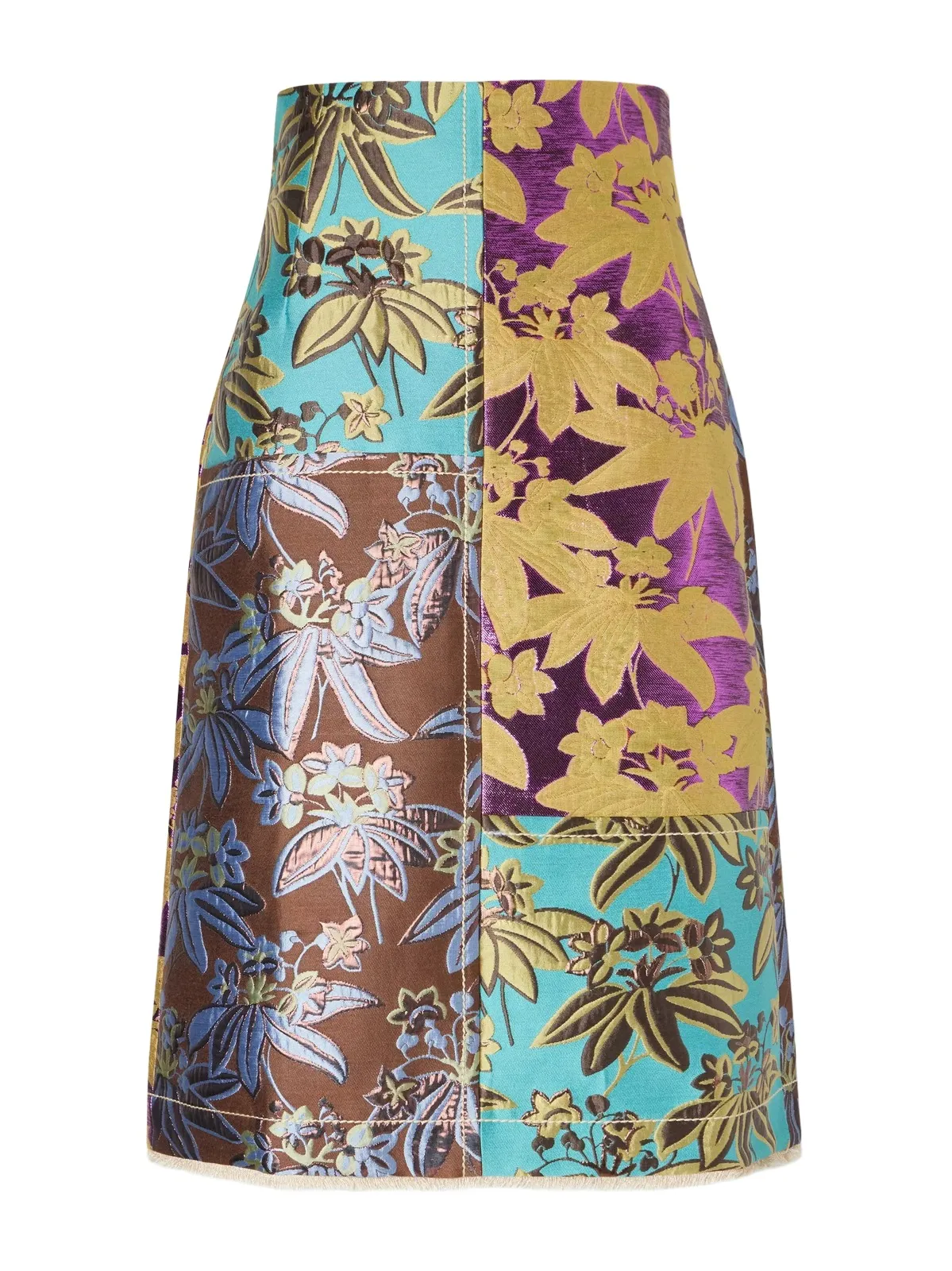 ALÉMAIS Bodie Frayed Patchwork Floral-jacquard Midi Skirt
