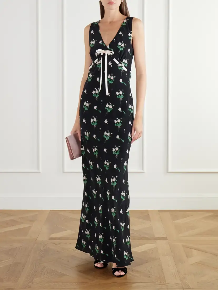 BERNADETTE Camille Bow-detailed Floral-print Silk Crepe De Chine Gown | Thumbnail 2