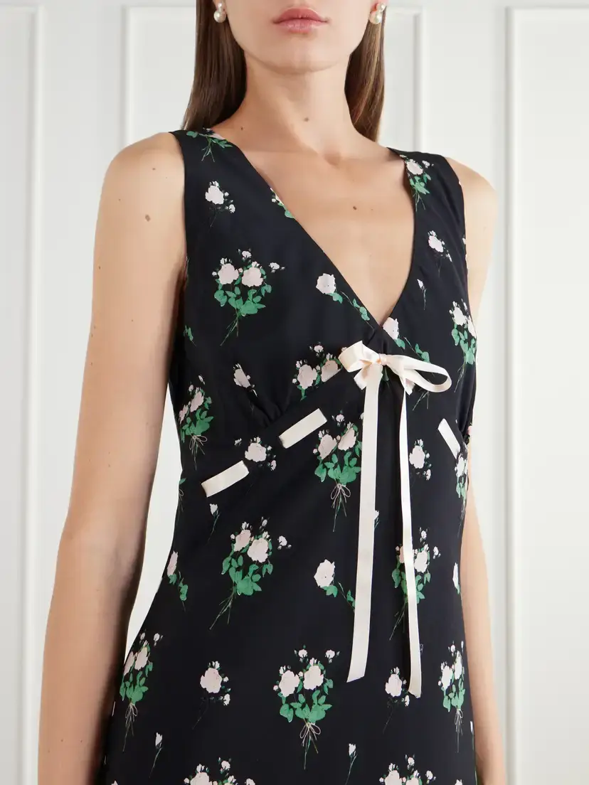 BERNADETTE Camille Bow-detailed Floral-print Silk Crepe De Chine Gown | Thumbnail 4