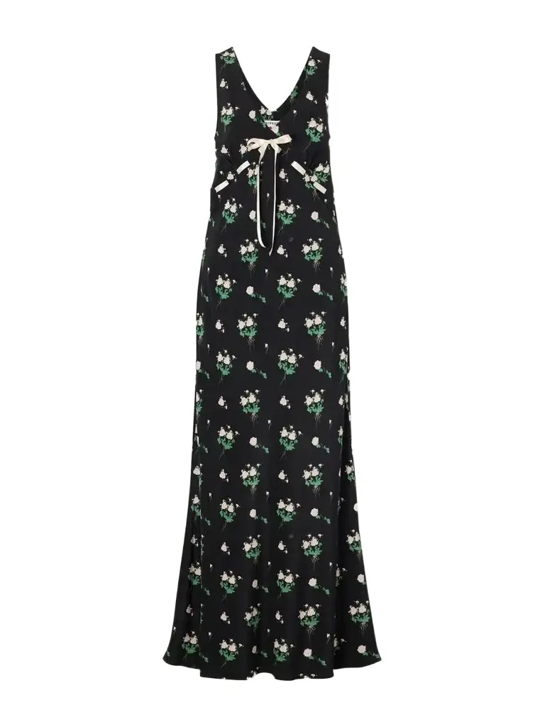 Camille Bow-detailed Floral-print Silk Crepe De Chine Gown Camille Bow-detailed Floral-print Silk Crepe De Chine Gown