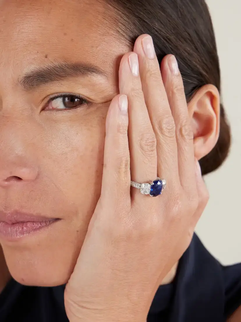 David Morris 18-karat White Gold, Diamond And Sapphire Ring - Blue | Thumbnail 2