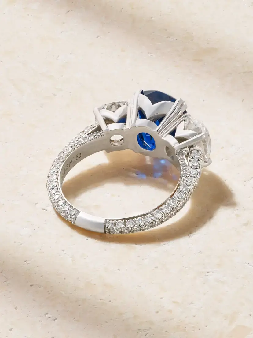 David Morris 18-karat White Gold, Diamond And Sapphire Ring - Blue | Thumbnail 3