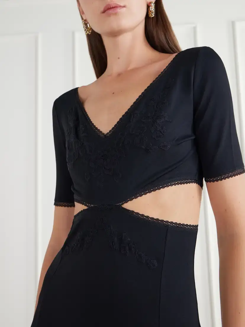 Rabanne Cut-out Lace-trimmed Crepe-satin Maxi Dress | Thumbnail 4 Rabanne Cut-out Lace-trimmed Crepe-satin Maxi Dress | Thumbnail 4