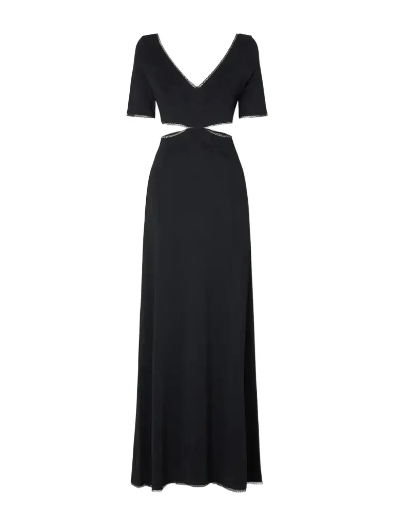Cut-out Lace-trimmed Crepe-satin Maxi Dress