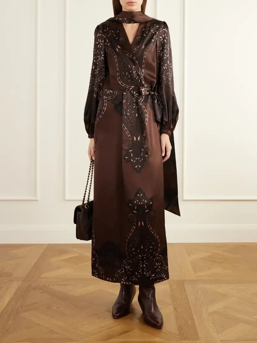 Johanna Ortiz Scarf-detailed Belted Printed Silk-satin Maxi Dress | Thumbnail 2