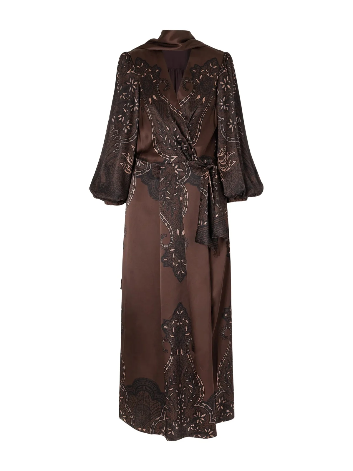 Scarf-detailed Belted Printed Silk-satin Maxi Dress Scarf-detailed Belted Printed Silk-satin Maxi Dress