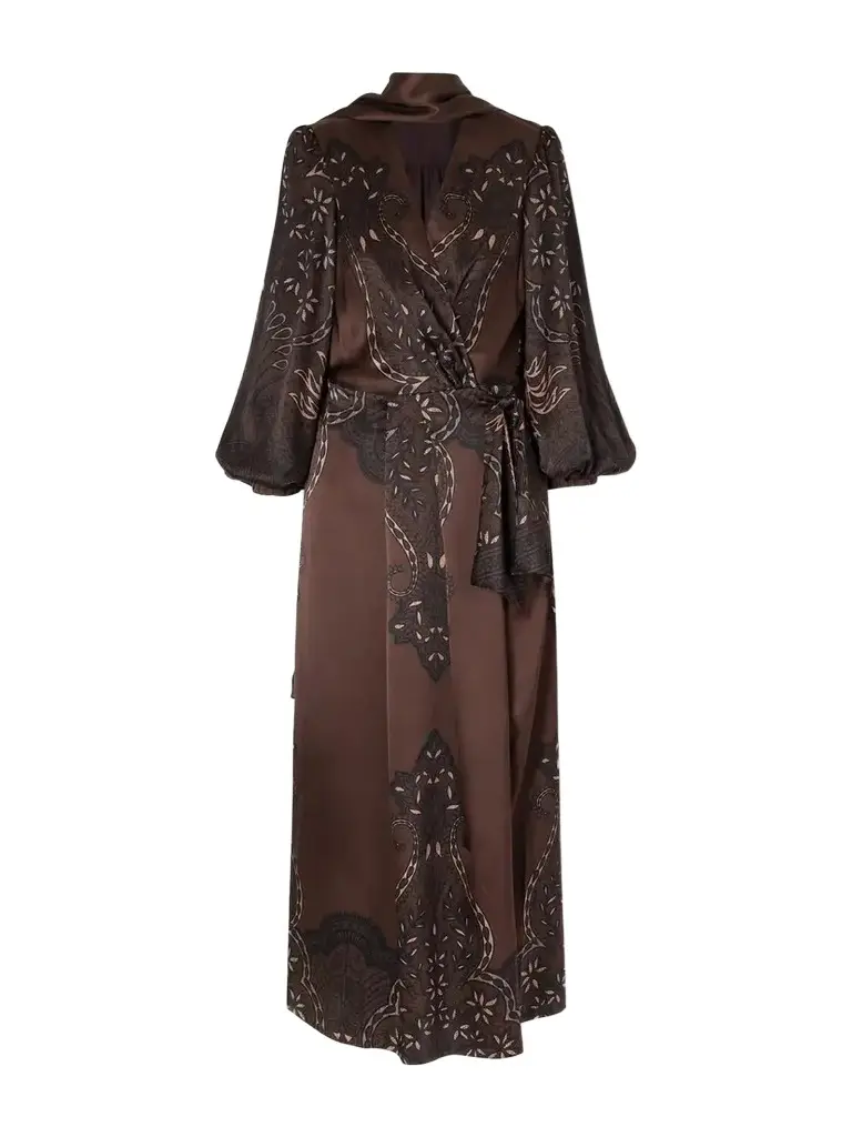 Scarf-detailed Belted Printed Silk-satin Maxi Dress