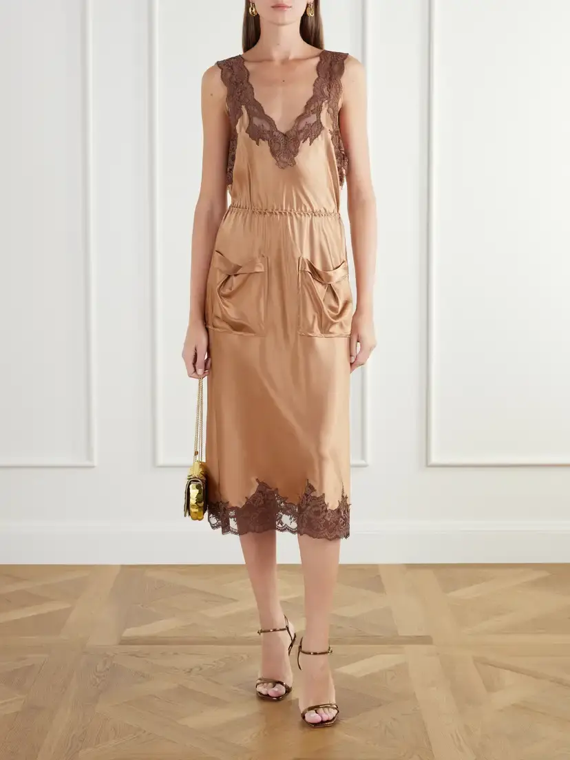 Rabanne Lace-trimmed Satin Midi Dress | Thumbnail 2