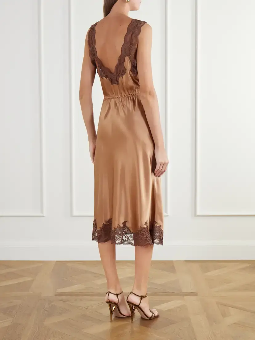 Rabanne Lace-trimmed Satin Midi Dress | Thumbnail 3