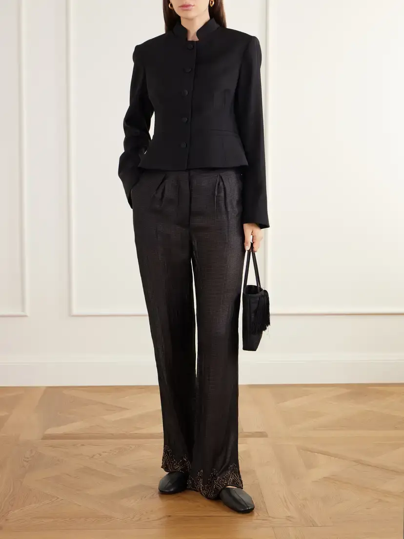 Kartik Research Pleated Emroidered Silk-ripstop Straight-leg Pants | Thumbnail 2 Kartik Research Pleated Emroidered Silk-ripstop Straight-leg Pants | Thumbnail 2