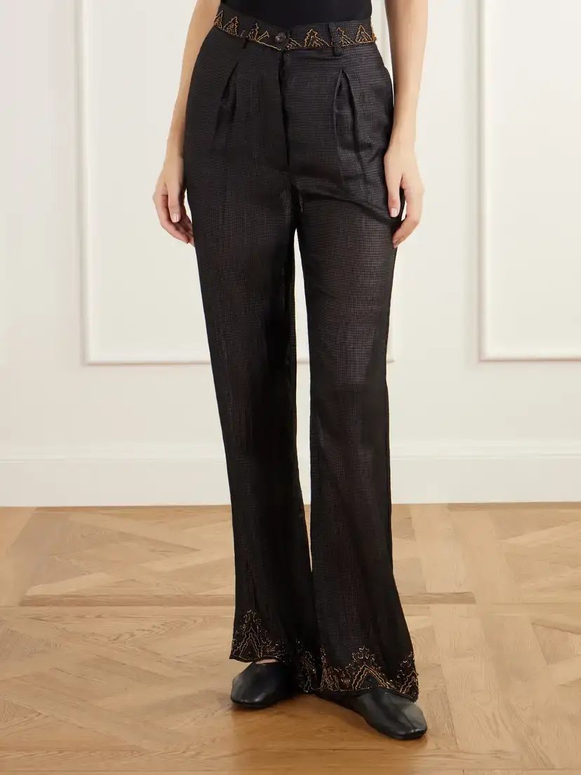 Kartik Research Pleated Emroidered Silk-ripstop Straight-leg Pants | Thumbnail 3 Kartik Research Pleated Emroidered Silk-ripstop Straight-leg Pants | Thumbnail 3
