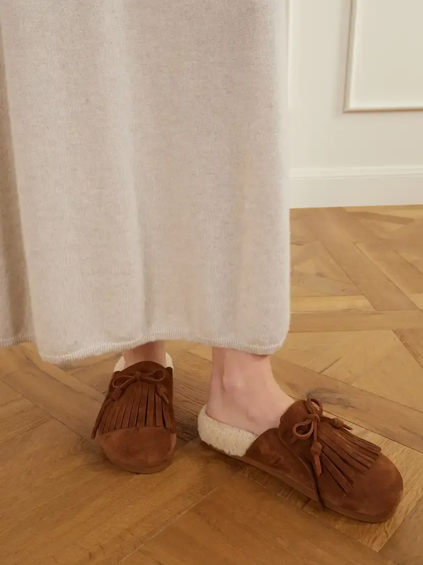 Ancient Greek Sandals Vasilitsa Tassel-detailed Shearling-trimmed Suede Slip-ons | Thumbnail 2
