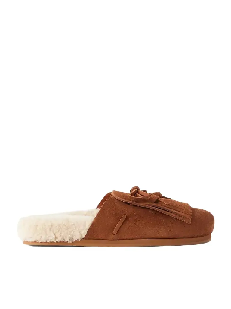 Vasilitsa Tassel-detailed Shearling-trimmed Suede Slip-ons Vasilitsa Tassel-detailed Shearling-trimmed Suede Slip-ons
