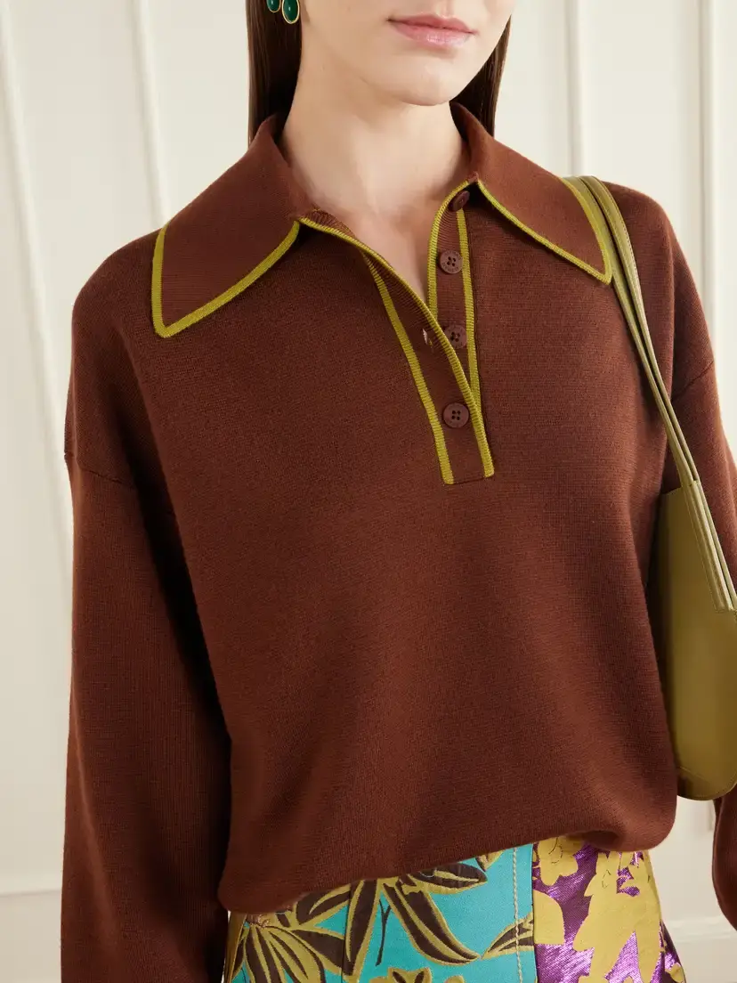 ALÉMAIS Rosette Merino Wool-piqué Polo Sweater | Thumbnail 5