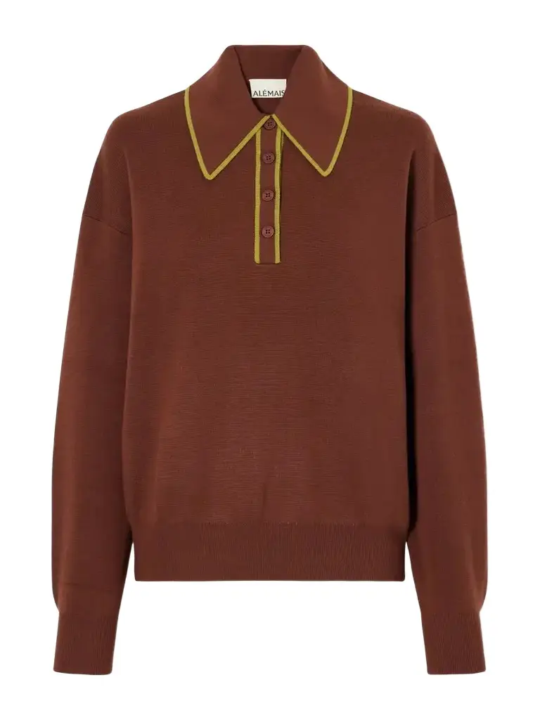 ALÉMAIS Rosette Merino Wool-piqué Polo Sweater