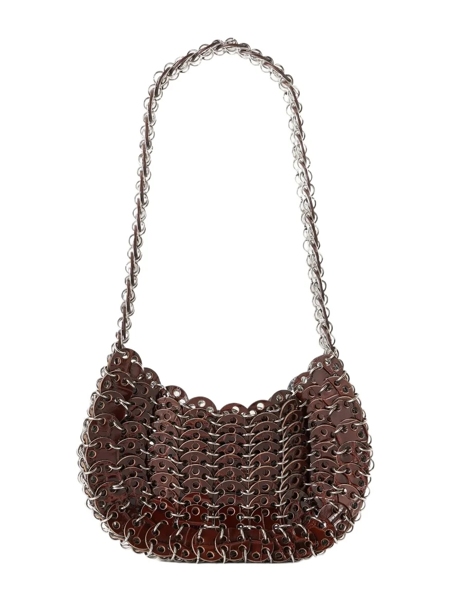 Rabanne Moon Flip Croc-effect Leather Chainmail Shoulder Bag