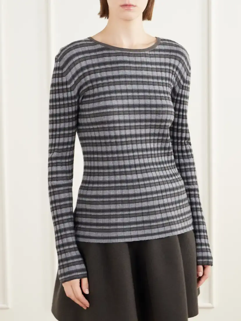 Lisa Yang Tarika Striped Ribbed Cotton And Cashmere-blend Sweater - Gray | Thumbnail 3 Lisa Yang Tarika Striped Ribbed Cotton And Cashmere-blend Sweater - Gray | Thumbnail 3