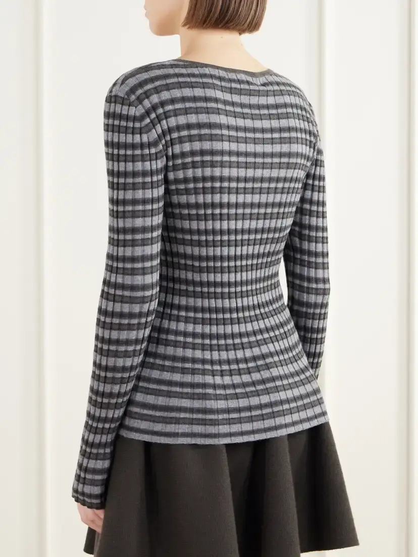 Lisa Yang Tarika Striped Ribbed Cotton And Cashmere-blend Sweater - Gray | Thumbnail 4 Lisa Yang Tarika Striped Ribbed Cotton And Cashmere-blend Sweater - Gray | Thumbnail 4