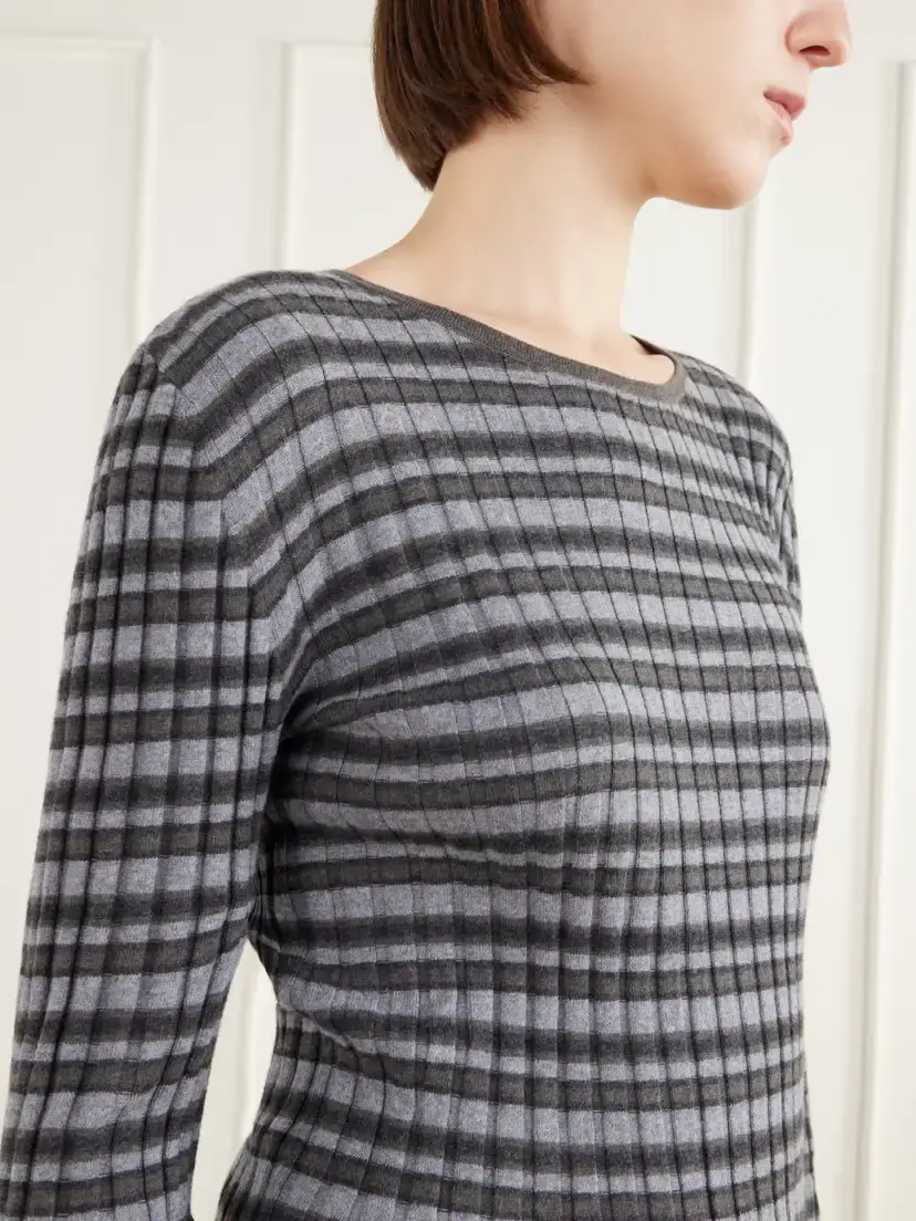 Lisa Yang Tarika Striped Ribbed Cotton And Cashmere-blend Sweater - Gray | Thumbnail 5 Lisa Yang Tarika Striped Ribbed Cotton And Cashmere-blend Sweater - Gray | Thumbnail 5