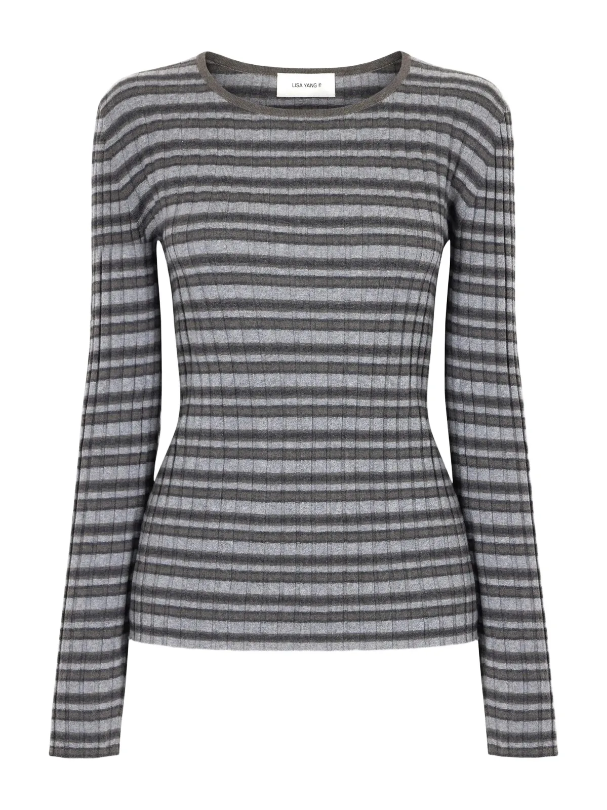 Lisa Yang Tarika Striped Ribbed Cotton And Cashmere-blend Sweater - Gray