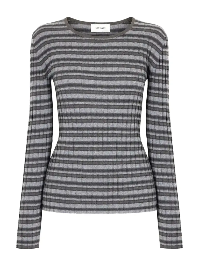 Tarika Striped Ribbed Cotton And Cashmere-blend Sweater - Gray