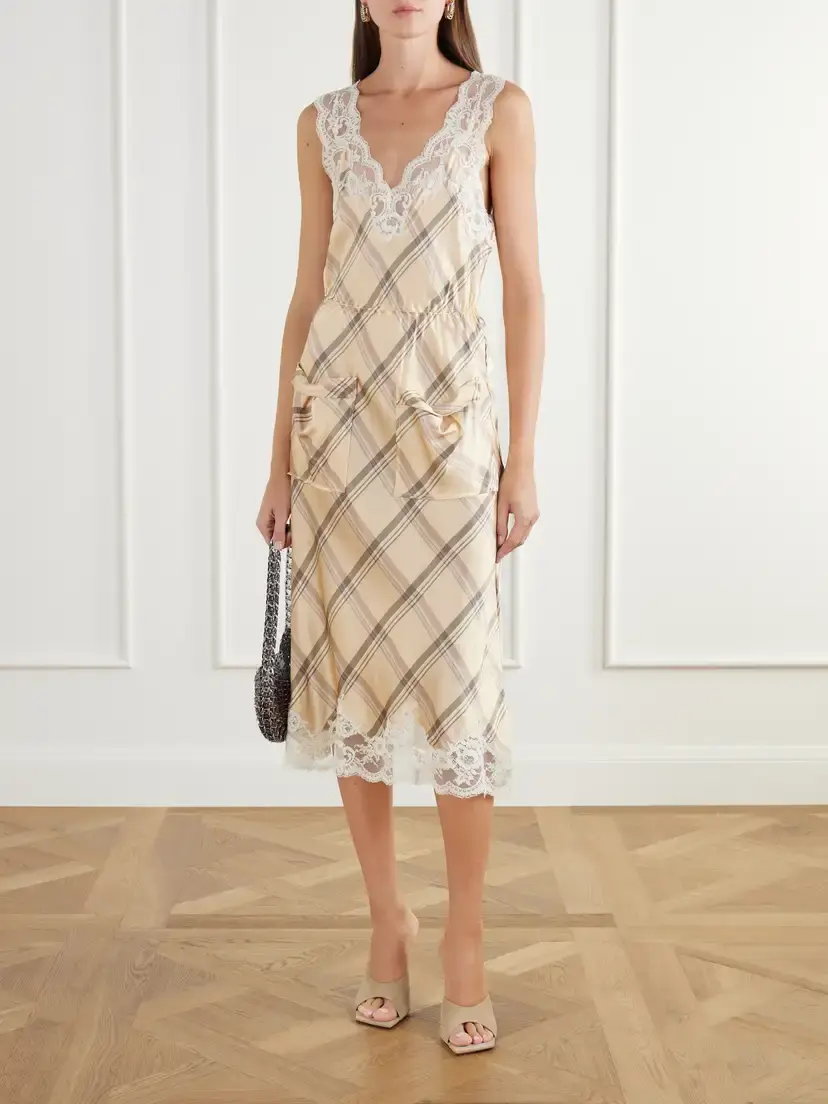 Rabanne Lace-trimmed Check-printed Silk-satin Midi Dress | Thumbnail 2