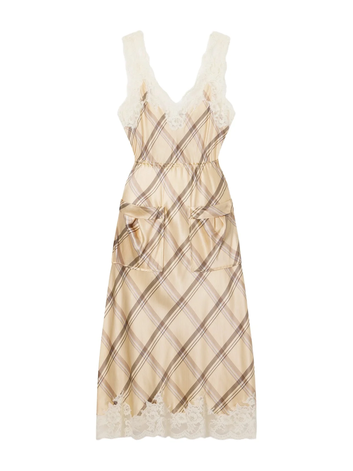 Lace-trimmed Check-printed Silk-satin Midi Dress Lace-trimmed Check-printed Silk-satin Midi Dress
