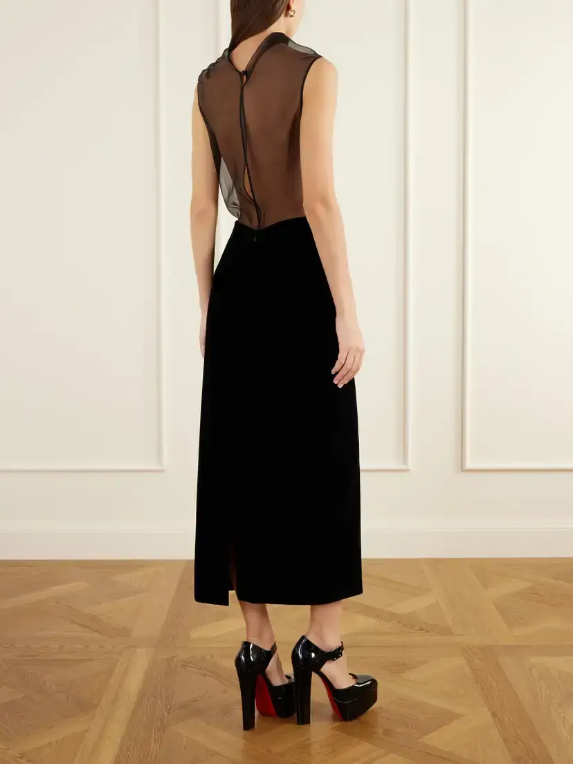 Brandon Maxwell The Delphine Silk-organza And Cotton-blend Velvet Midi Dress | Thumbnail 3