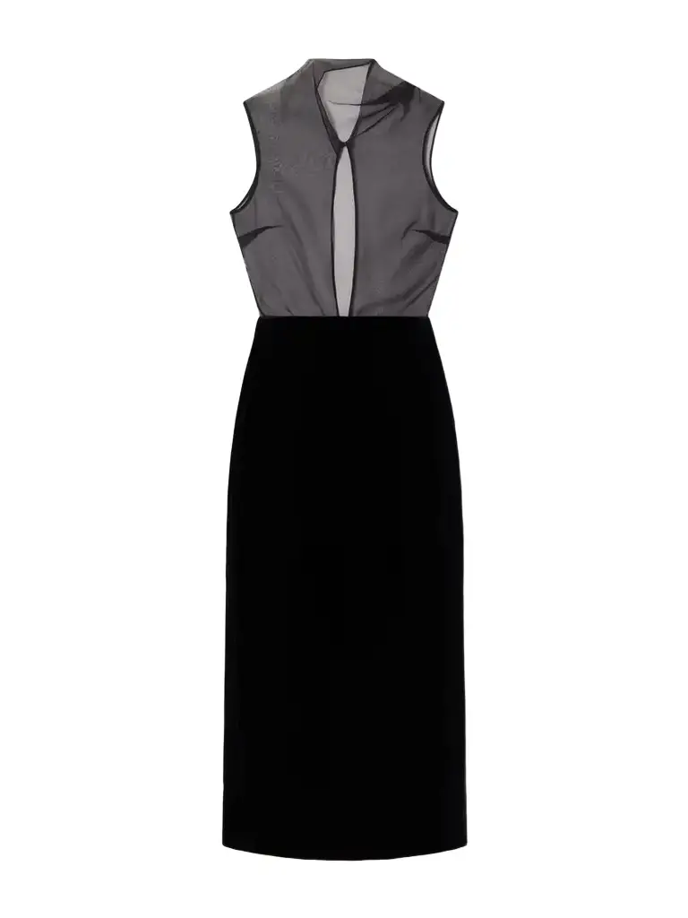 The Delphine Silk-organza And Cotton-blend Velvet Midi Dress The Delphine Silk-organza And Cotton-blend Velvet Midi Dress
