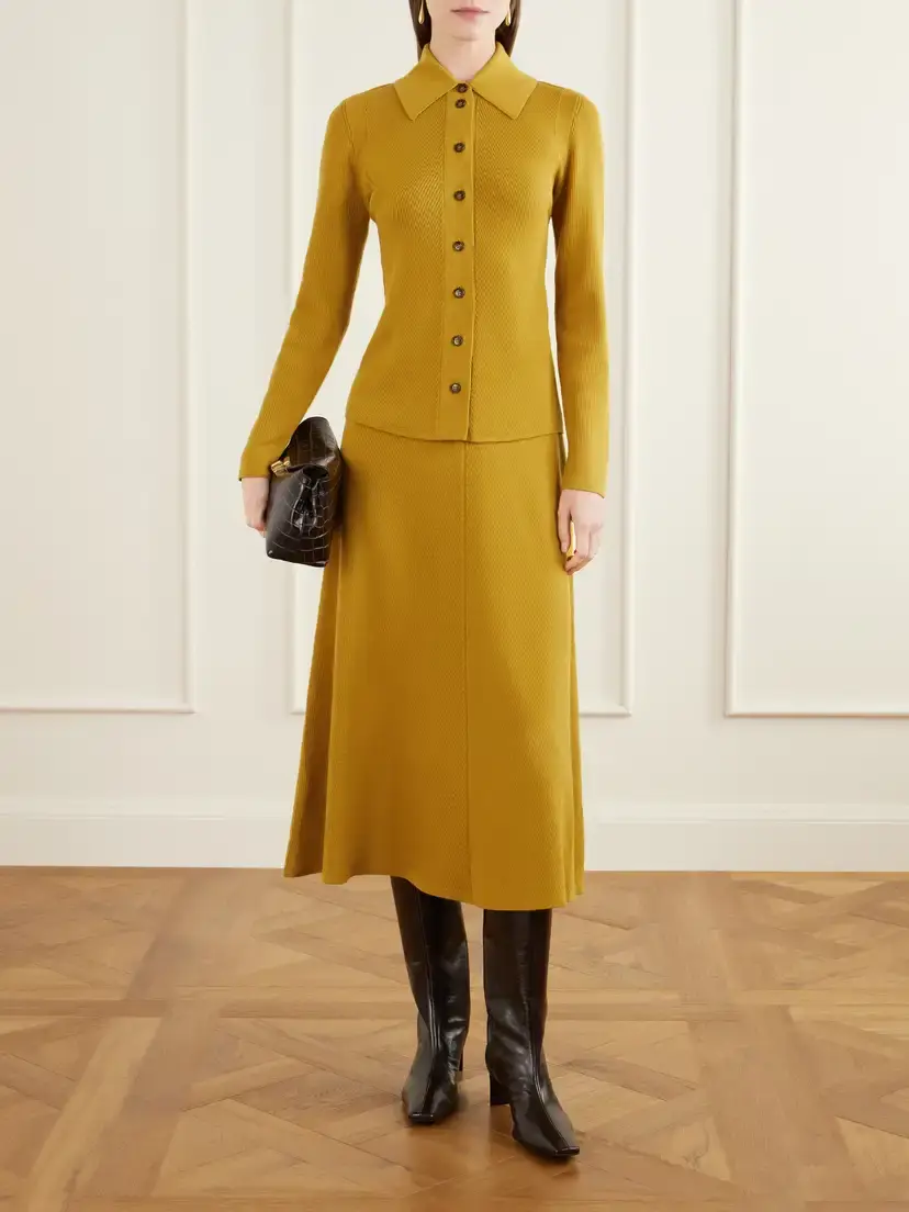Emilia Wickstead Dorian Ribbed Wool Midi Skirt | Thumbnail 2 Emilia Wickstead Dorian Ribbed Wool Midi Skirt | Thumbnail 2